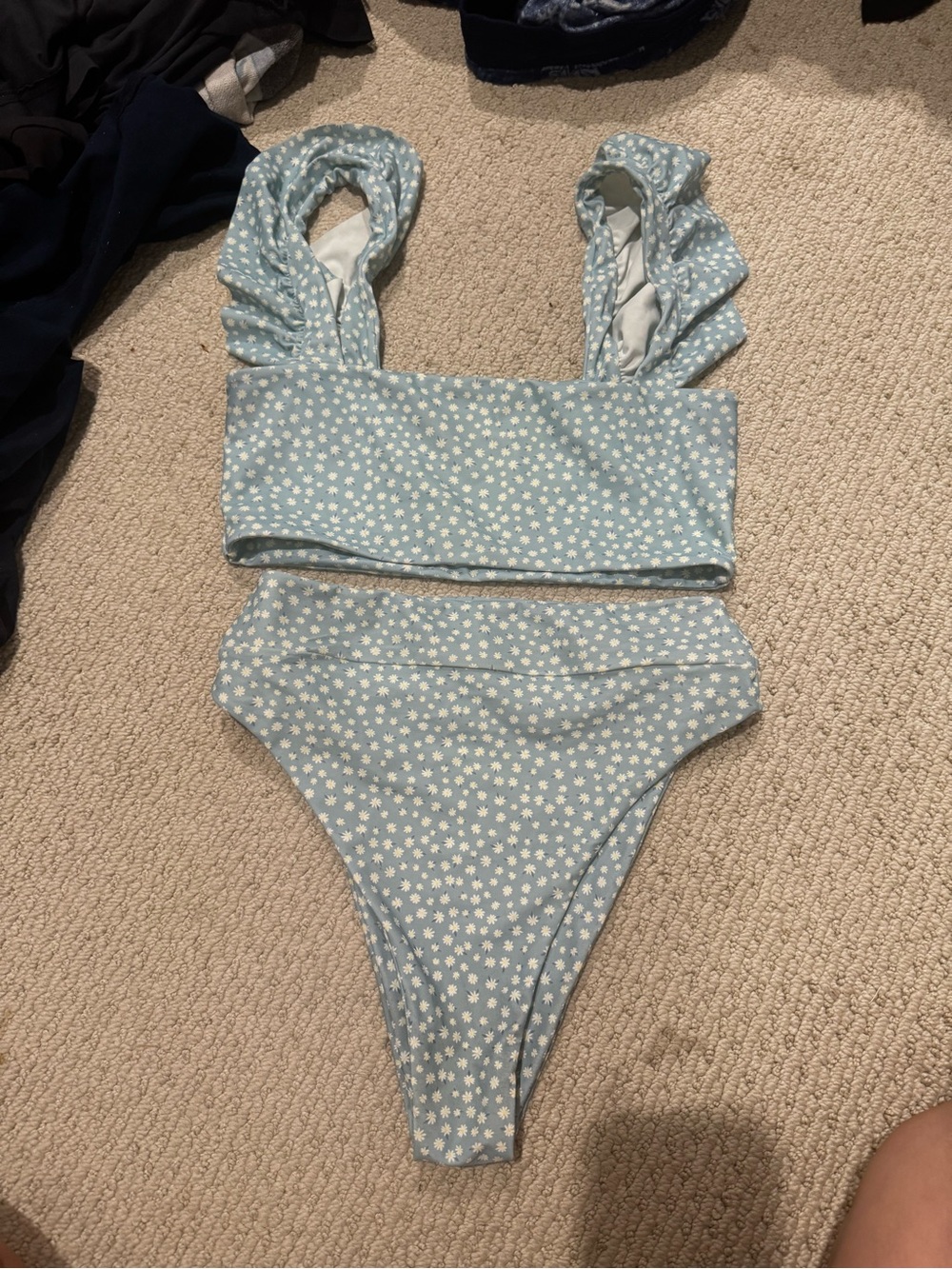 Ala Blue Light Blue Daisy High-Waist Bikini Set size Med